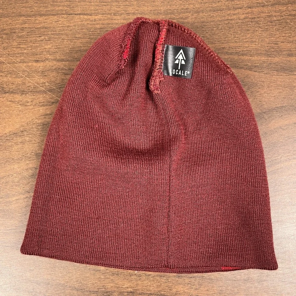 Locale Colorado Beanie 50% Merino Blend Buffalo Plaid Check Knit Cap Red Maroon